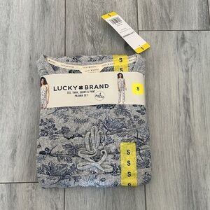 Lucky Brand Gray and Blue Leaf Pajama Set